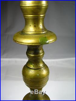 2 BRITISH SOLID BRASS CANDLESTICKS PAIR CANDLE HOLDERS England c1850s Excel Cond