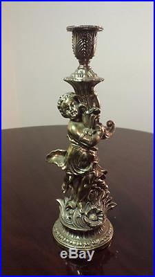 2 Brass Angel Cherub Matched Candle Candlestick Holder vintage collectors