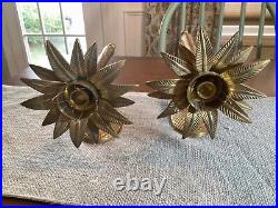 2- Brass Candle Holder Wall Sconces Pineapple Palm Tree Hollywood Regency India