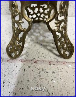 2 Brass Leaf Vases or Display Stands And A Brass Ornate Tall Candle Holder