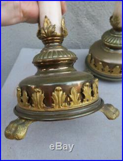 2 Bronze alabaster candle holder Brass candlestick GOTHIC old Antique candelabra