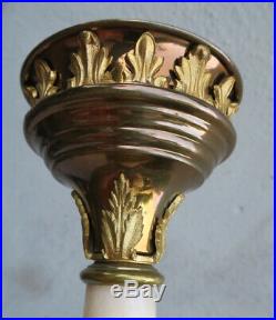 2 Bronze alabaster candle holder Brass candlestick GOTHIC old Antique candelabra
