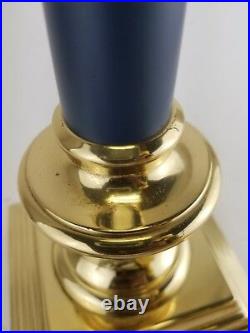 2 Candlestick Electric Lamp CandleHolders Solid Brass Blue Traditional Regency