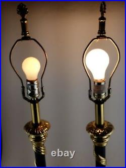 2 Candlestick Electric Lamp CandleHolders Solid Brass Blue Traditional Regency