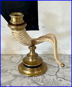 2 Chapman Vtg Hollywood Regency Brass Ram Horn Candle Holders Candlestick Light