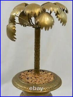 2 Hollywood Regency Chinoiseries Potted Palm Tree Urn Gilt Brass Candleholders