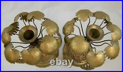 2 Hollywood Regency Chinoiseries Potted Palm Tree Urn Gilt Brass Candleholders