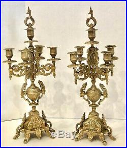 2 Italian Brevettato style Brass / Bronze Vintage Baroque Candelabra 5 Arm