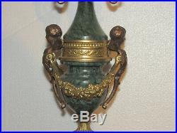 2 Italy Brevettato Brass Bronze Candelabras, Baroque Cherub/Faun/Phoenix, Marble