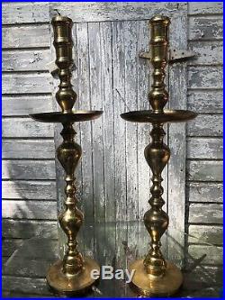 2 Large Vintage 37 Brass Floor Candlesticks Candle Holders Altar Church Temple