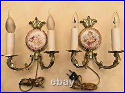 2 Limoges Wall Hanging Lamps Candle Holders Converted to Wall Lamps