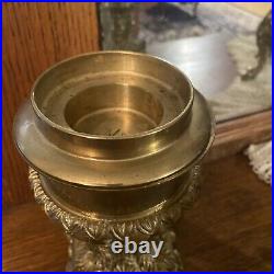 2- MCM Stunning Ormolu Ornate Brass Altar Candlestick Holder Change Size Vtg