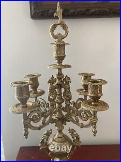 2 Made In Italy Vintage Brevettato Brass Candelabras Baroque Style 5 Arm/snuffer