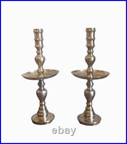 2 Mid Century Etched Brass Floor Altar Candle Holders 23 Tall Moroccan Style