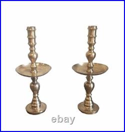 2 Mid Century Etched Brass Floor Altar Candle Holders 23 Tall Moroccan Style