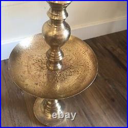 2 Mid Century Etched Brass Floor Altar Candle Holders 23 Tall Moroccan Style