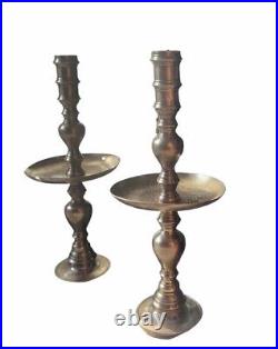 2 Mid Century Etched Brass Floor Altar Candle Holders 23 Tall Moroccan Style