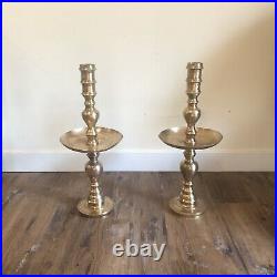 2 Mid Century Etched Brass Floor Altar Candle Holders 23 Tall Moroccan Style