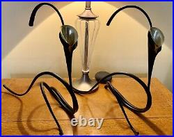 2 Mid Century Original Brubaker Iron Sculpture With Brass Calla Lilly, Candle