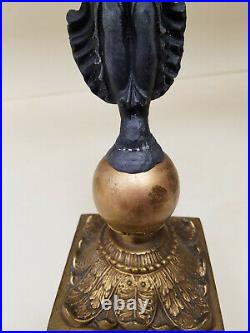 2 Old Empire French Erte Style Brass & Burnished Bronze Women Candelabras