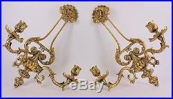 2 Ornate Antique French Bronze Brass Wall Sconce Candle Holders Home Decor