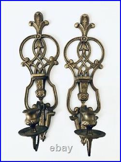 2 Ornate Art Deco Antique Solid Brass Hanging Candle Holder Fleur De Lis 16