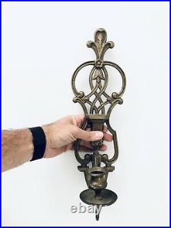 2 Ornate Art Deco Antique Solid Brass Hanging Candle Holder Fleur De Lis 16