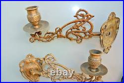 2 PIANO SCONCE solid heavy brass 8 rotate candle holder aged heavy brass B