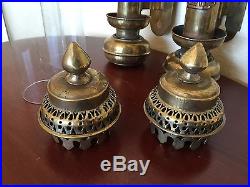 2 STUNNING Brass Glass GWR Railroad Train Candle Holders Lantern Lamps Sconces