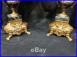 2 STUNNING Italian Vintage Brevettato Brass/Bronze Marble Cherub Candelabra