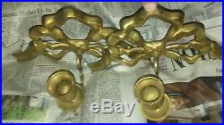 2 Solid Brass Bow & Ribbon Candle Holders vintage -New England. Estate auction