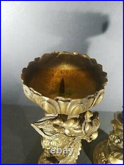 2-Solid brass Serpant Dragon wrapped stickpin candle holders Good luck symbol