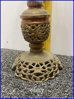 2 Tall Pierced Vintage Brass Candle Holders & Brass Lamp Bottom Smoke Free Home