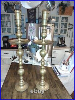 2 VTG Large Etched Brass Candlesticks Church Sanctuary Altar Candle Holders 35