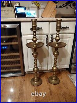 2 VTG Large Etched Brass Candlesticks Church Sanctuary Altar Candle Holders 35