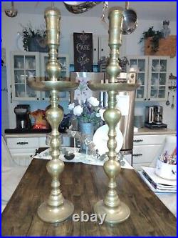 2 VTG Large Etched Brass Candlesticks Church Sanctuary Altar Candle Holders 35