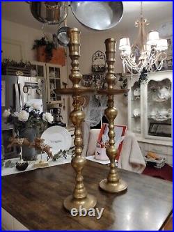 2 VTG Large Etched Brass Candlesticks Church Sanctuary Altar Candle Holders 35