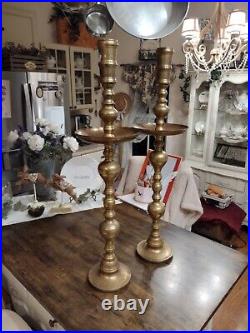 2 VTG Large Etched Brass Candlesticks Church Sanctuary Altar Candle Holders 35