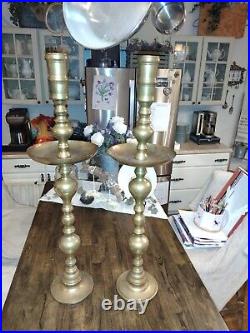 2 VTG Large Etched Brass Candlesticks Church Sanctuary Altar Candle Holders 35