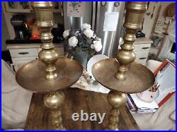 2 VTG Large Etched Brass Candlesticks Church Sanctuary Altar Candle Holders 35