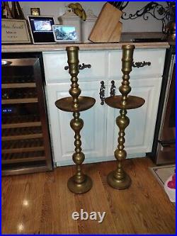 2 VTG Large Etched Brass Candlesticks Church Sanctuary Altar Candle Holders 35