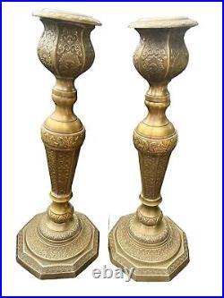 2 Vintage 16 Candle Stick Holder Ornate Etched Brass Candelabra