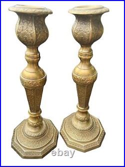 2 Vintage 16 Candle Stick Holder Ornate Etched Brass Candelabra