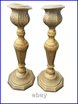 2 Vintage 16 Candle Stick Holder Ornate Etched Brass Candelabra