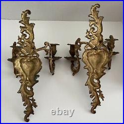 2 Vintage Antique Brass Wall 2-Arm Candle Stick Holder Candelabra Sconce French