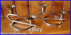2 Vintage Art Deco Avon Copper Smith Hand Wrought BRASS Dbl Candle Holders Pair