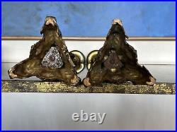 2 Vintage Baroque Style 3 Footed 24 Candlesticks Ornate Brass Cherubs & Faces
