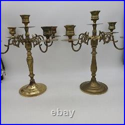 2 Vintage Brass 5 Candle Candelabras Candlestick Holders 12 Heavy