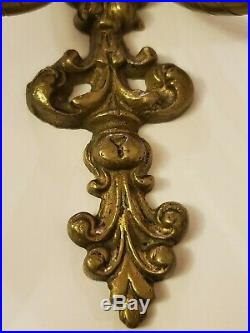 2 Vintage Brass Glo-Mar ArtWorks Wall Sconces with Mirror & Candle Holders