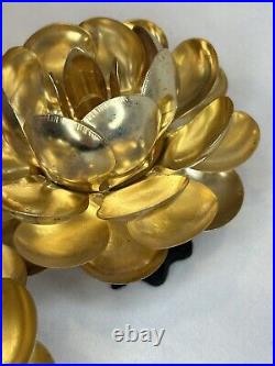 2 Vintage Brass Golden Silver Lotus Candle Holders Classy Rare Elegant Lillypads